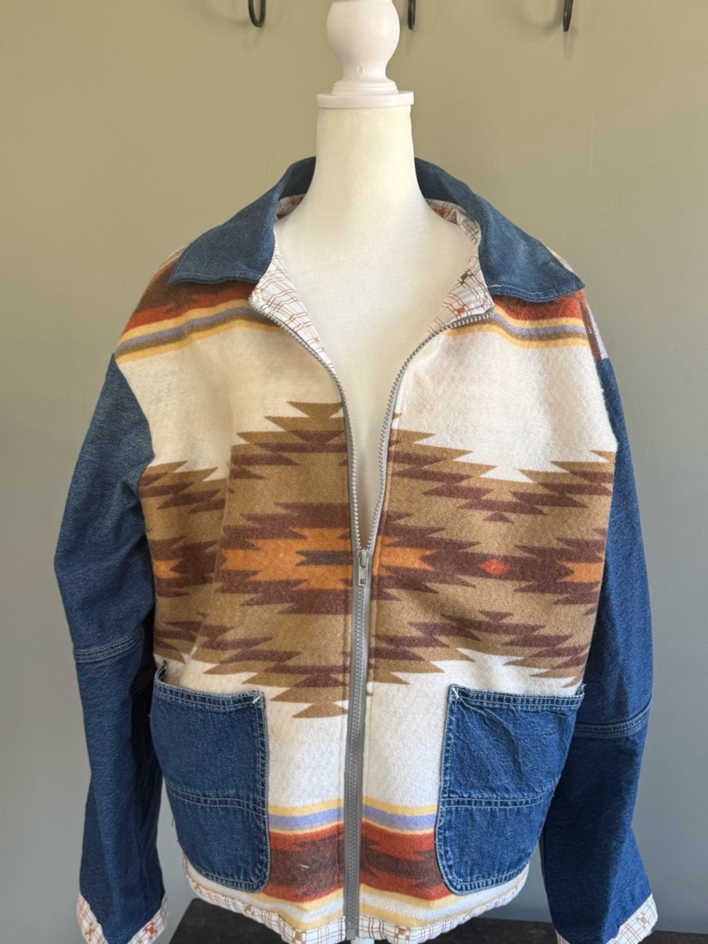 Southwestern Zip Front Jacket with Denim Accents